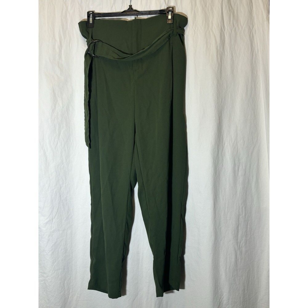 Sans Souci Pants‎ Womens Large Green Ankle Pants Pockets Elastic Tie Waist Y21